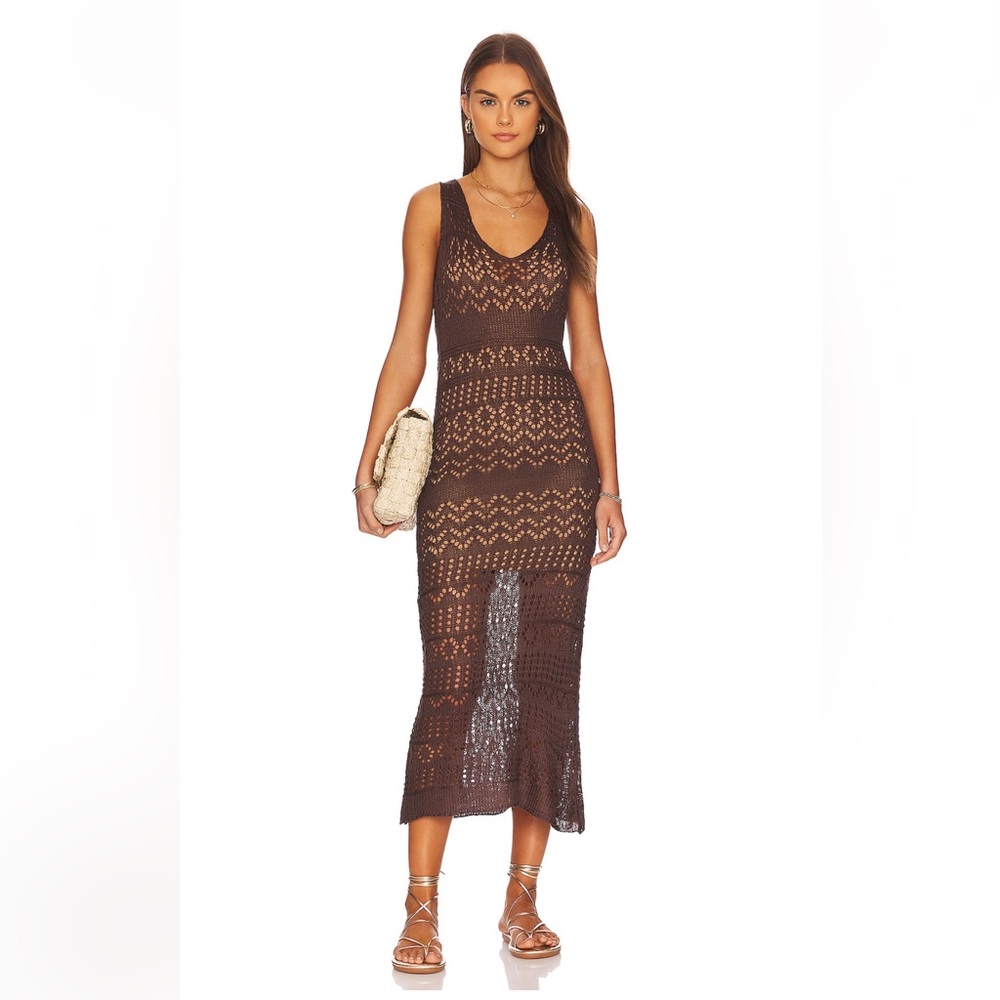 Sleeveless Brown Crochet Midi Dress